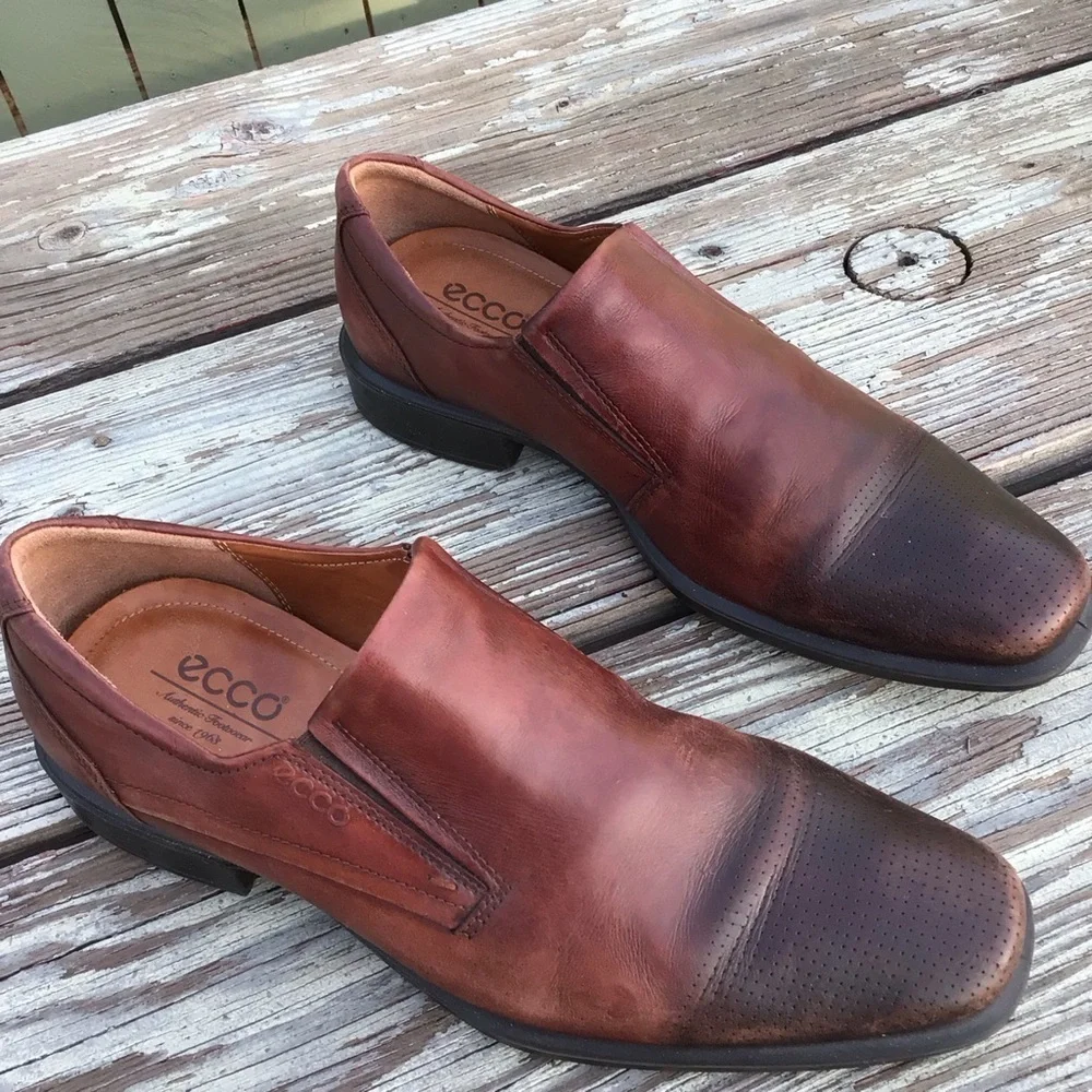 Ecco Men's Size 44 Shoes Slip On Brown Leather Comfort Loafers Shoes